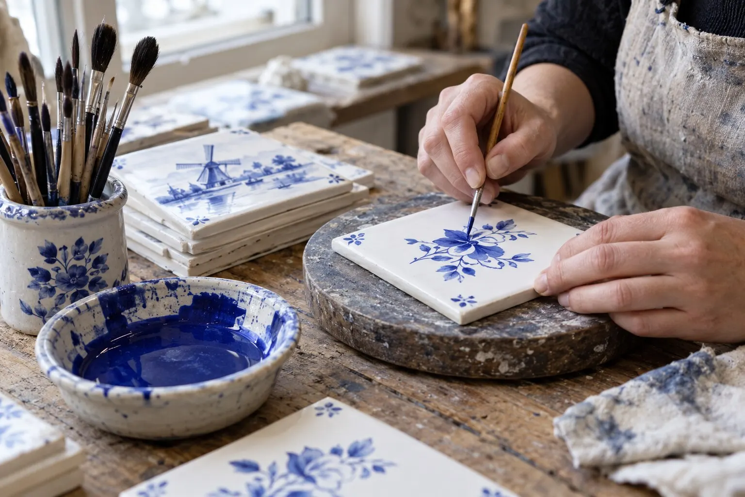 Laboratorio di pittura su piastrelle blu di Delft, Amsterdam
