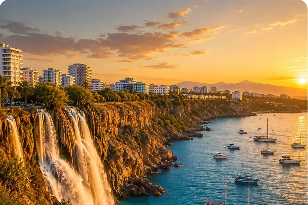 The old harbour and Mediterranean coastline of Antalya, Türkiye